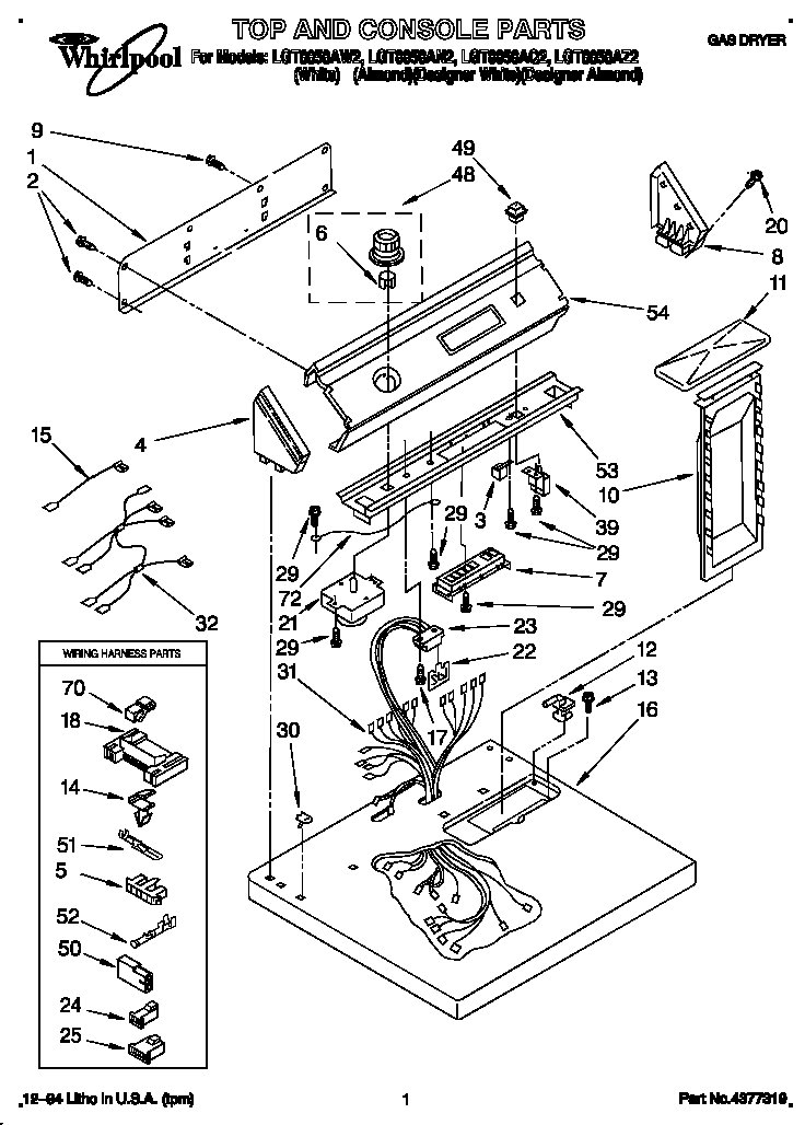 Whirlpool LGT8858AZ2 top and console diagram