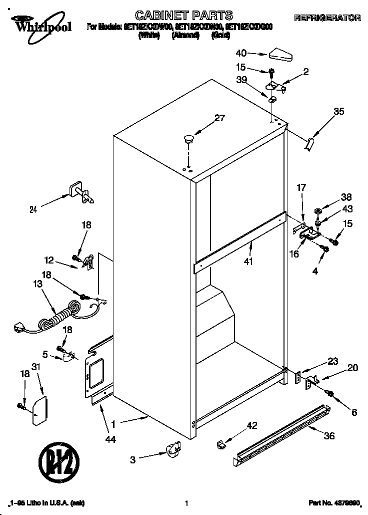 Whirlpool 8ET18ZKXDW00 cabinet diagram
