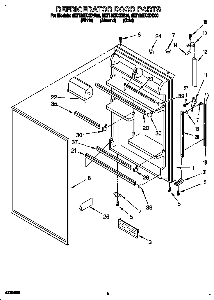 Whirlpool 8ET18ZKXDW00 refrigerator door diagram