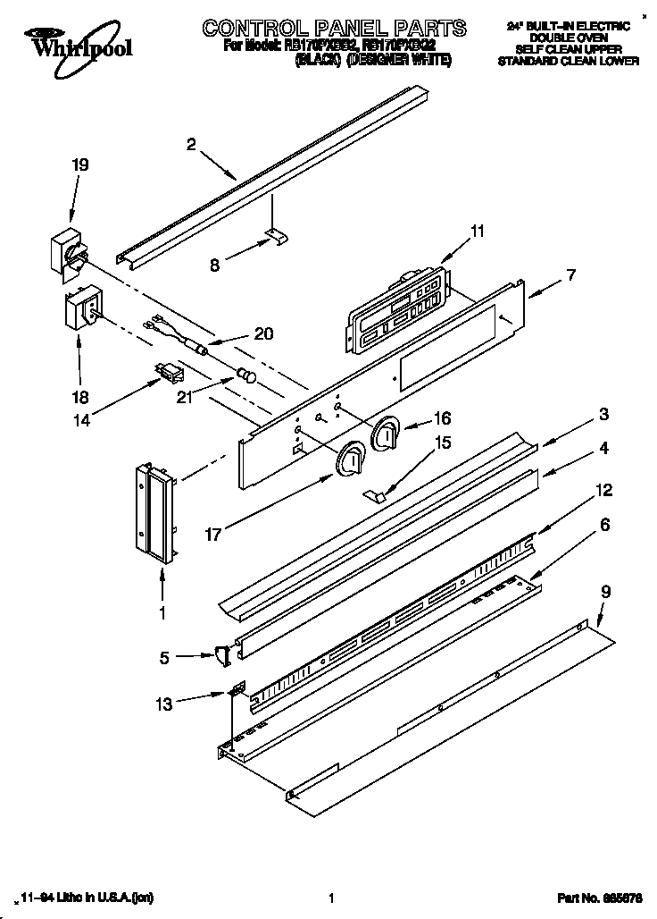 Whirlpool RB170PXBQ2 control panel diagram