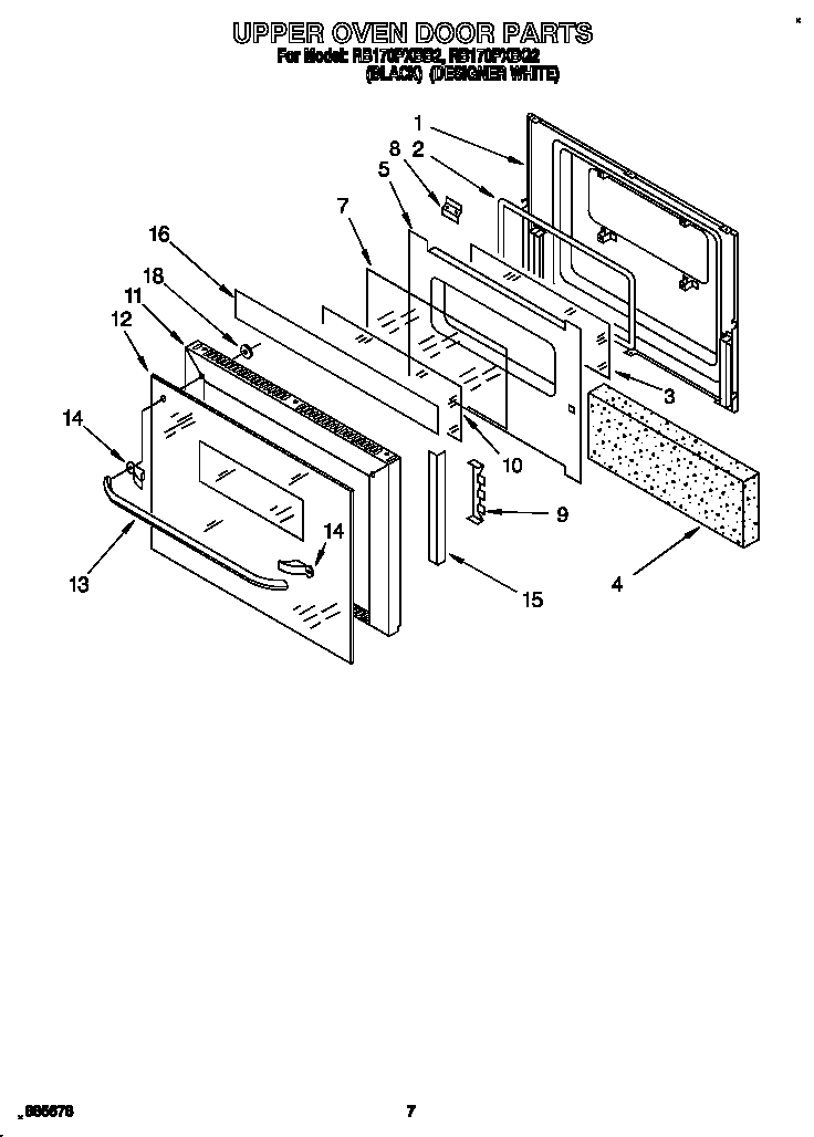 Whirlpool RB170PXBQ2 upper oven door diagram