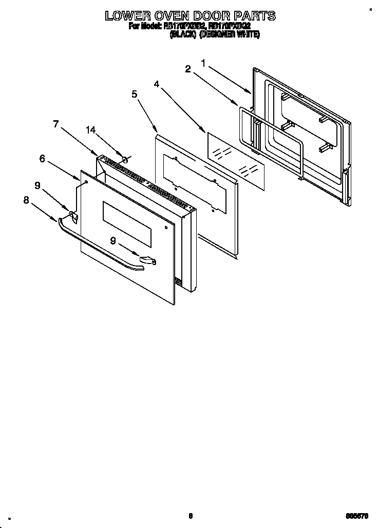 Whirlpool RB170PXBQ2 lower oven door diagram