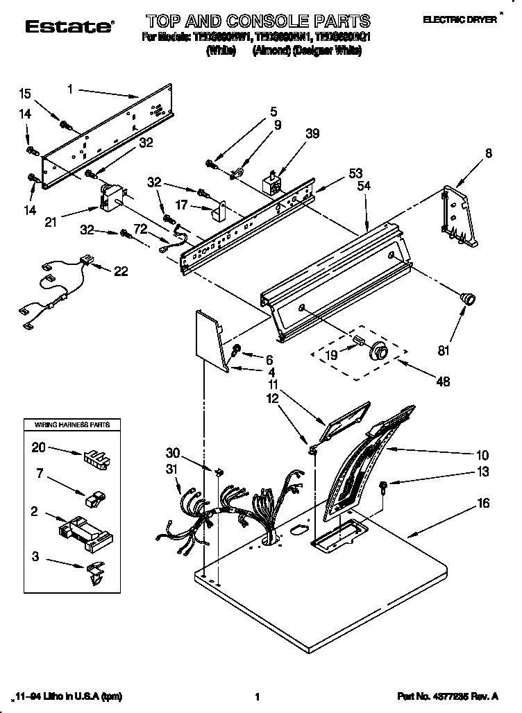Estate TEDS680BQ1 top and console diagram