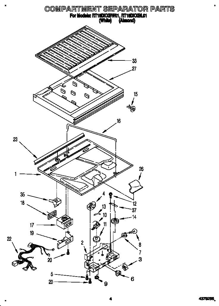 Roper RT18DKXBW01 compartment separator diagram