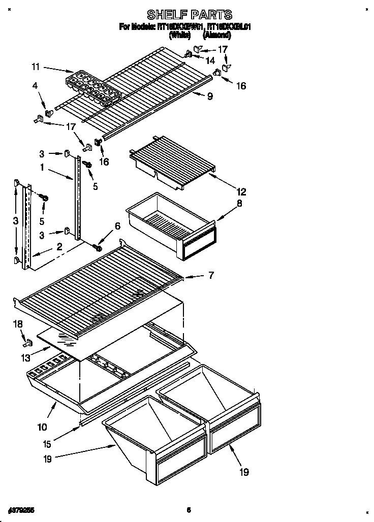 Roper RT18DKXBW01 shelf diagram