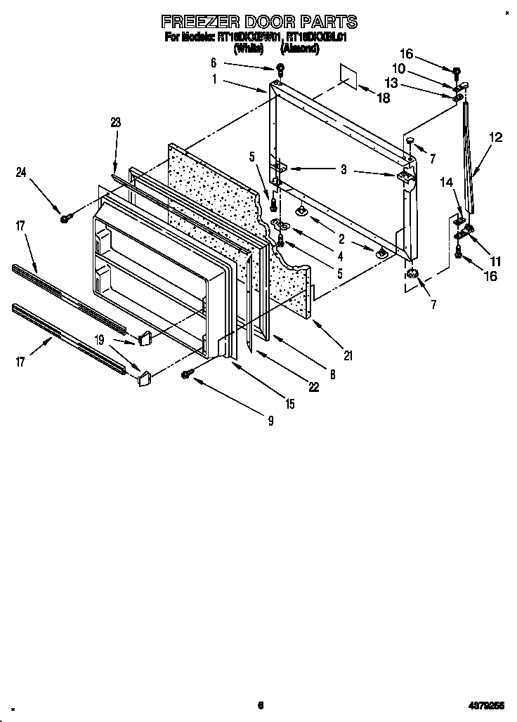 Roper RT18DKXBW01 freezer door diagram