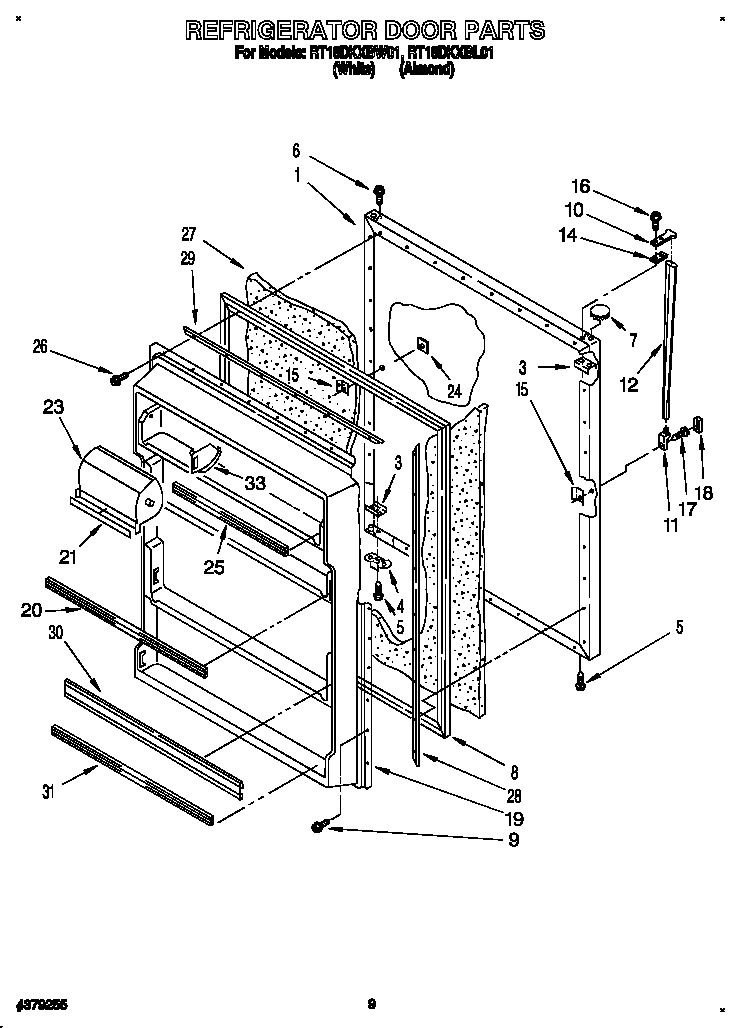 Roper RT18DKXBW01 refrigerator door diagram