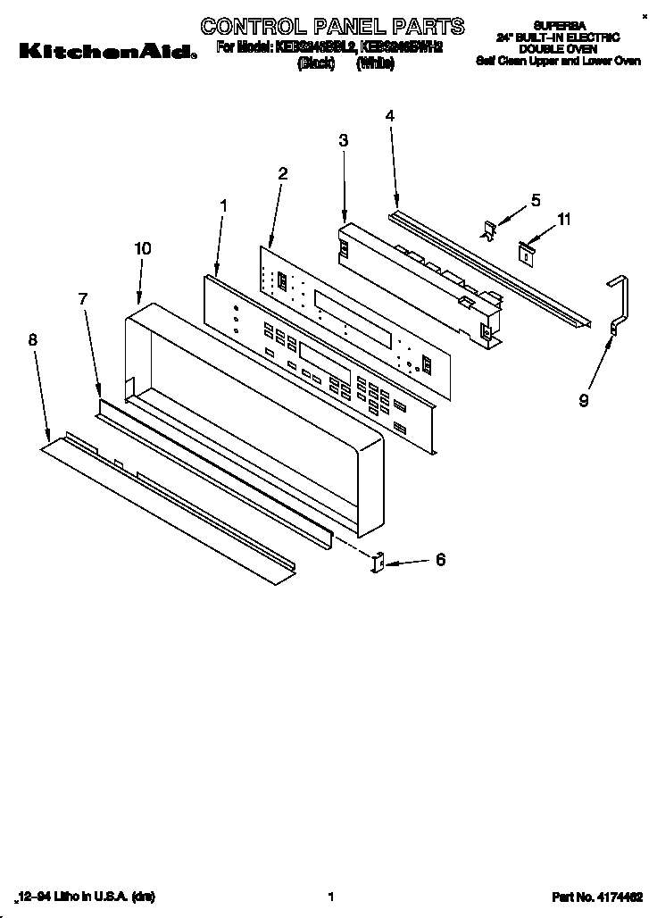 KitchenAid KEBS246BBL2 control panel diagram