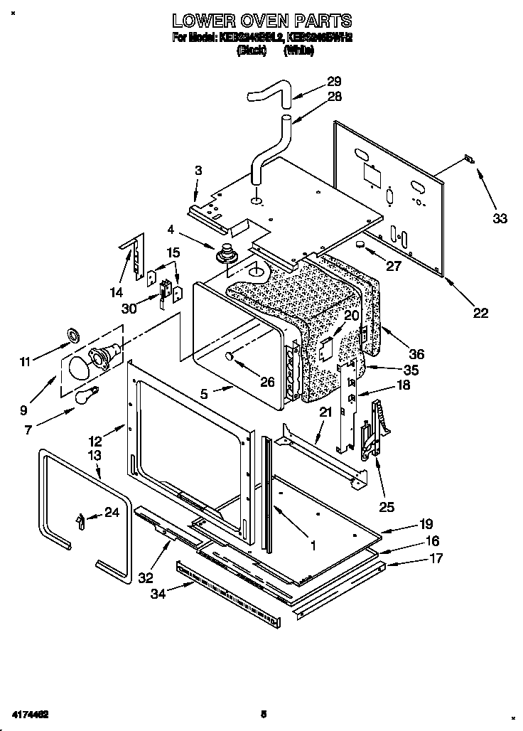 KitchenAid KEBS246BBL2 lower oven diagram