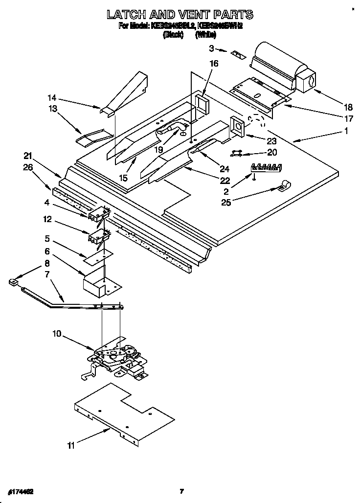 KitchenAid KEBS246BBL2 latch and vent diagram
