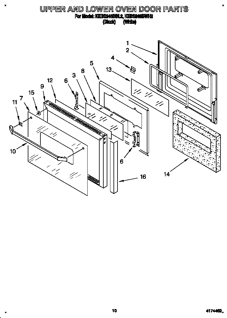 KitchenAid KEBS246BBL2 upper and lower oven door diagram