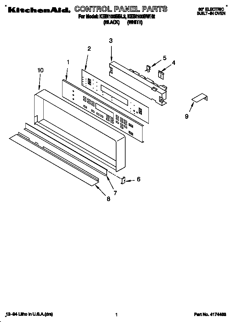KitchenAid KEBI100BBL2 control panel diagram