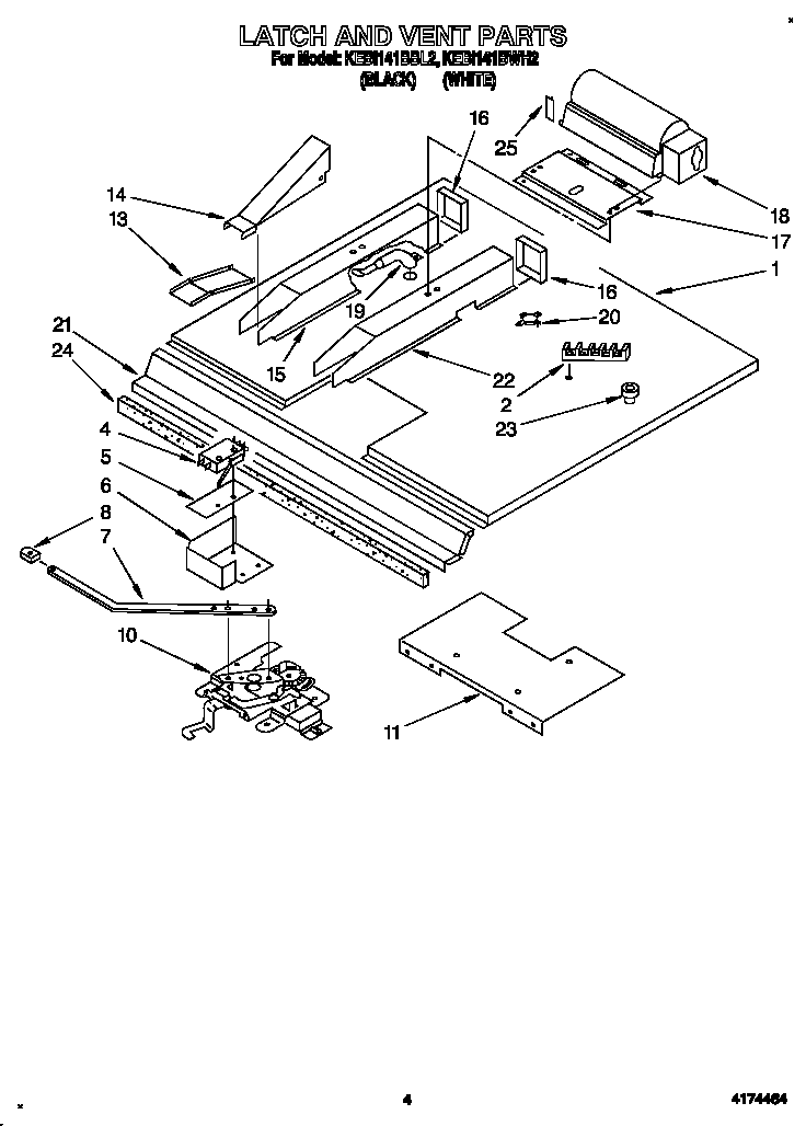 KitchenAid KEBI141BWH2 latch and vent diagram