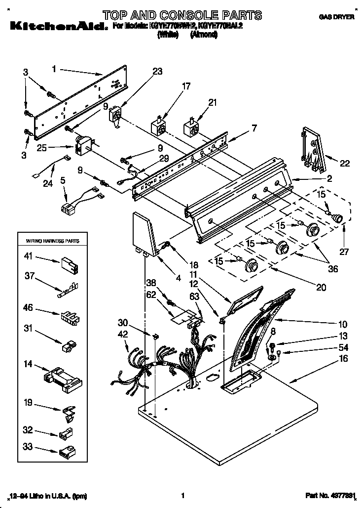KitchenAid KGYE770BWH2 top and console diagram