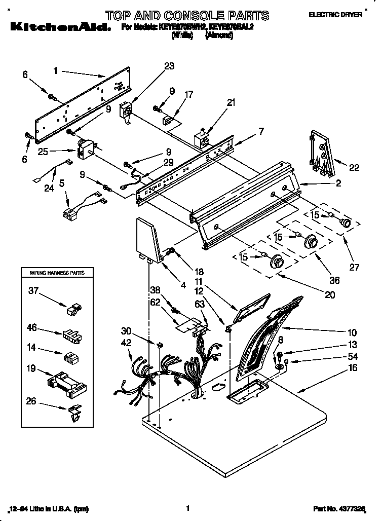 KitchenAid KEYE670BWH2 top and console diagram