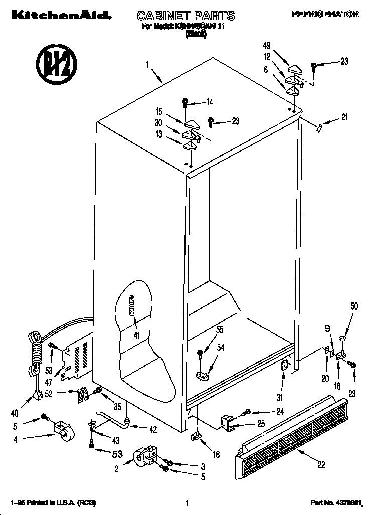 KitchenAid KSRB25QABL11 cabinet diagram