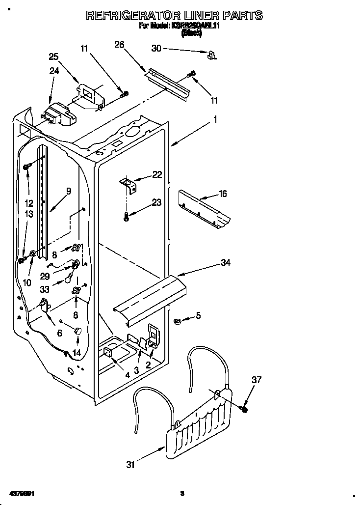 KitchenAid KSRB25QABL11 refrigerator liner diagram