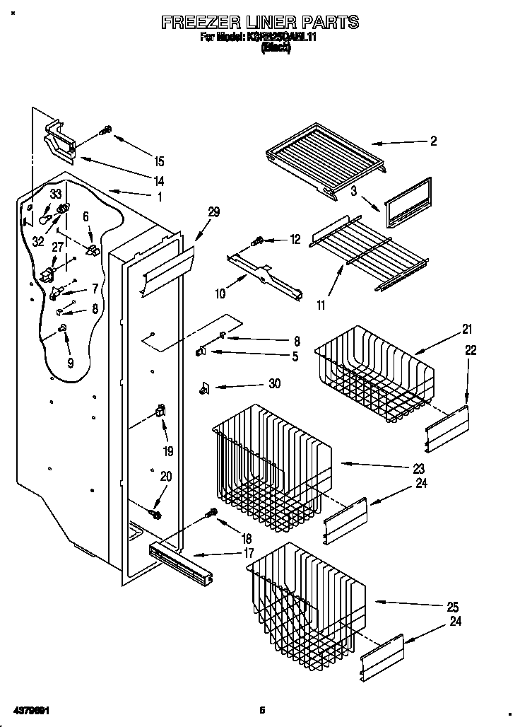 KitchenAid KSRB25QABL11 freezer liner diagram