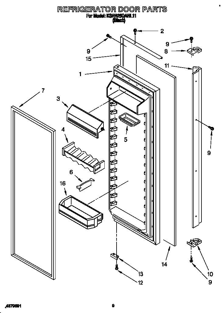 KitchenAid KSRB25QABL11 refrigerator door diagram