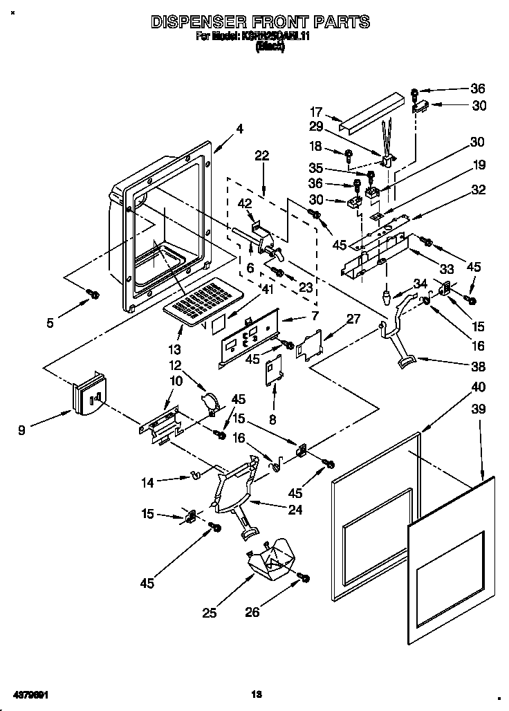 KitchenAid KSRB25QABL11 dispenser front diagram