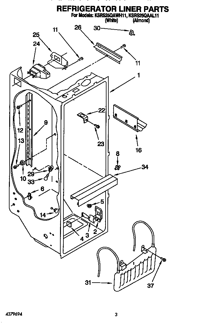 KitchenAid KSRS25QAAL11 refrigerator liner diagram