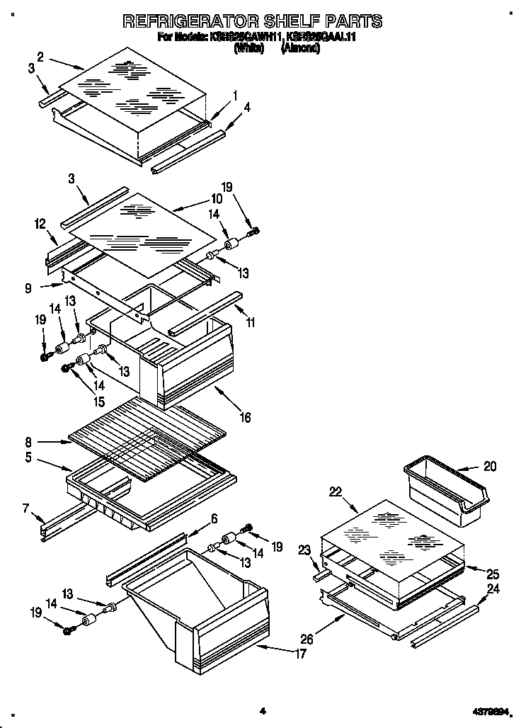 KitchenAid KSRS25QAAL11 refrigerator shelf diagram