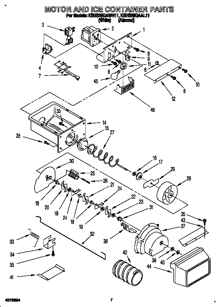 KitchenAid KSRS25QAAL11 motor and ice container diagram