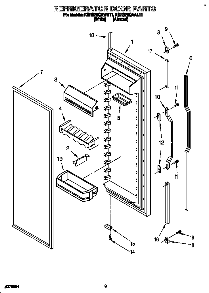 KitchenAid KSRS25QAAL11 refrigerator door diagram