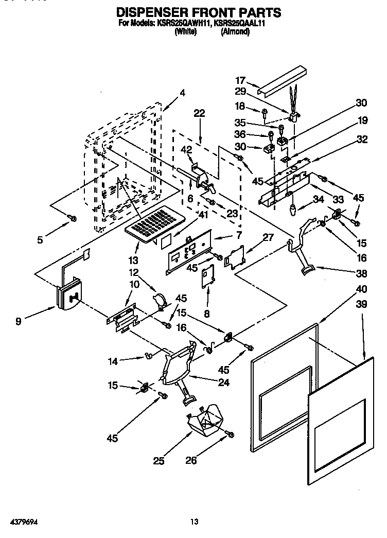 KitchenAid KSRS25QAAL11 dispenser front diagram