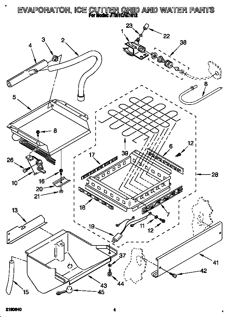 Whirlpool JT051CAE1612 evaporator, ice cutter grid and water diagram