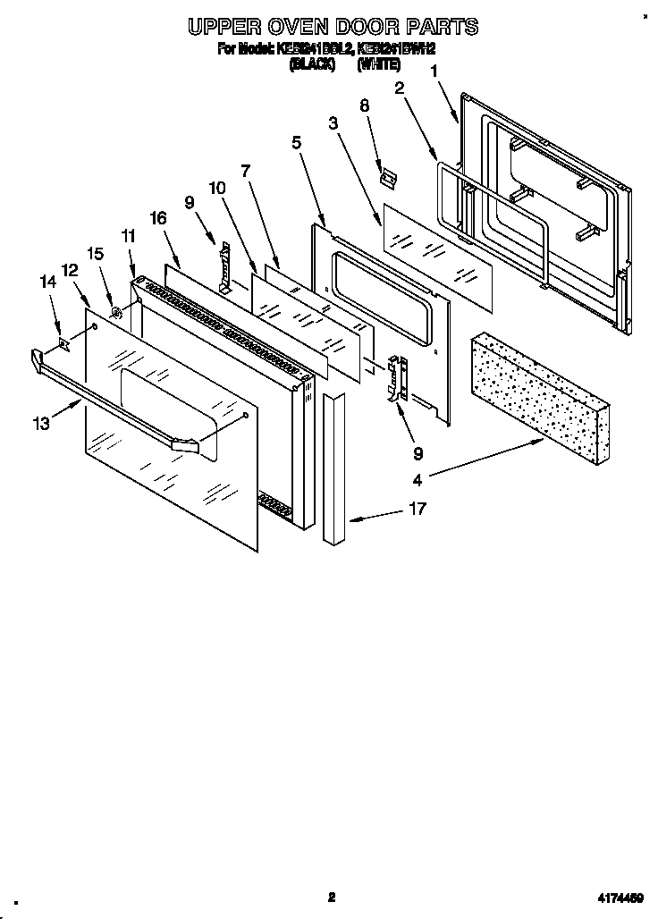 KitchenAid KEBI241BWH2 upper oven door diagram