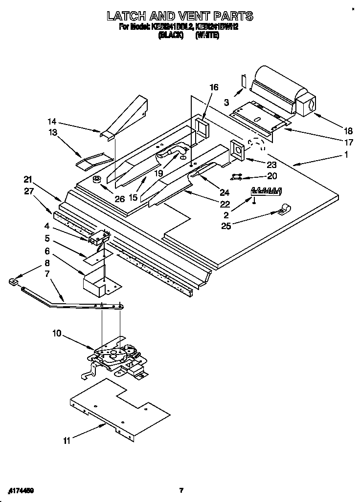 KitchenAid KEBI241BWH2 latch and vent diagram