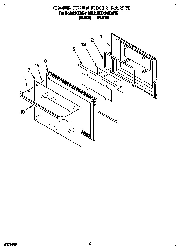 KitchenAid KEBI241BWH2 lower oven door diagram