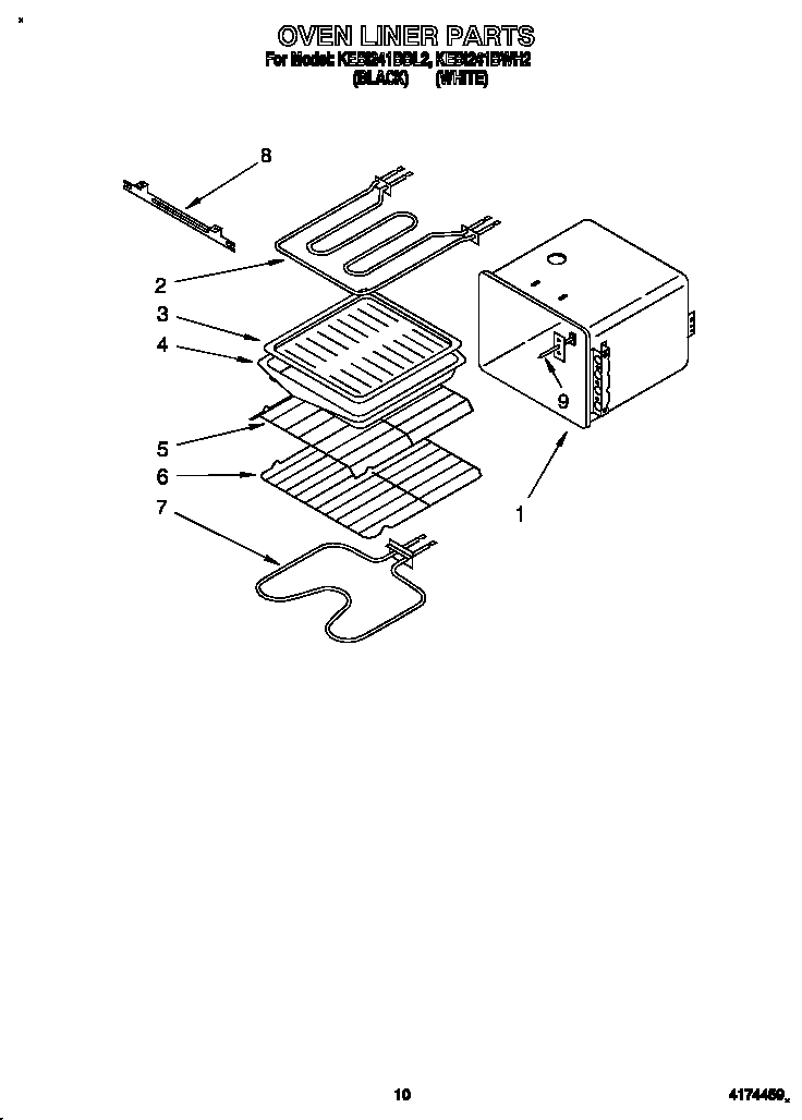 KitchenAid KEBI241BWH2 oven liner diagram