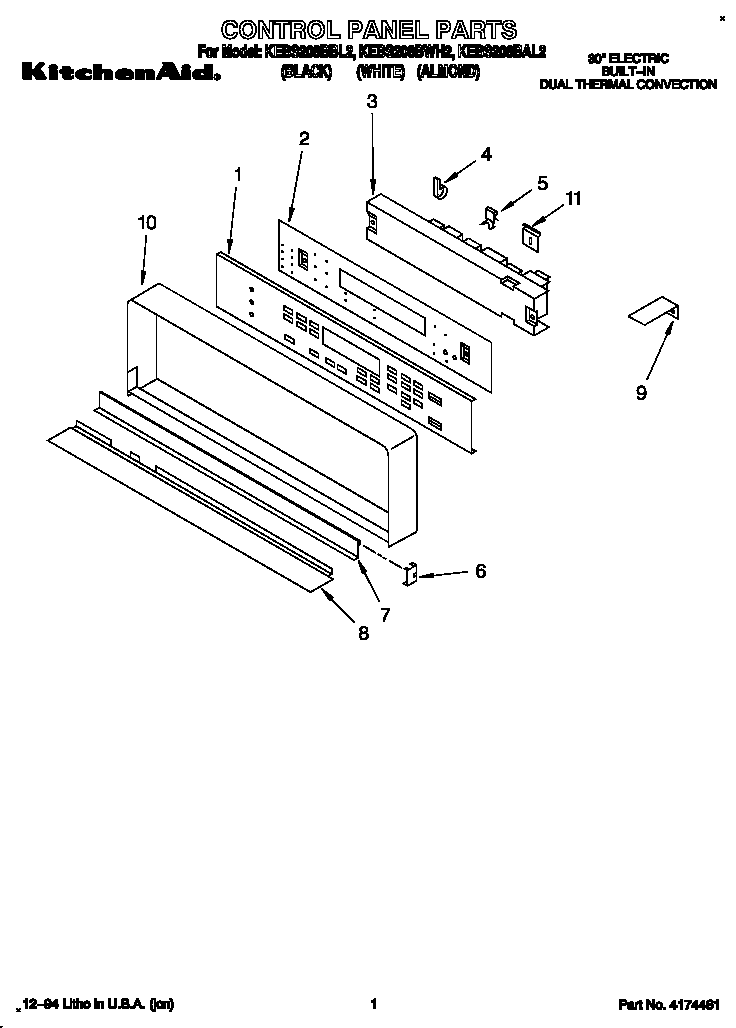 KitchenAid KEBS208BAL2 control panel diagram