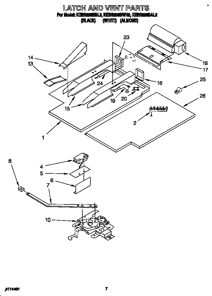 KitchenAid KEBS208BAL2 latch and vent diagram