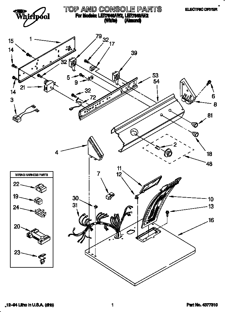 Whirlpool LER7646AW2 top and console diagram