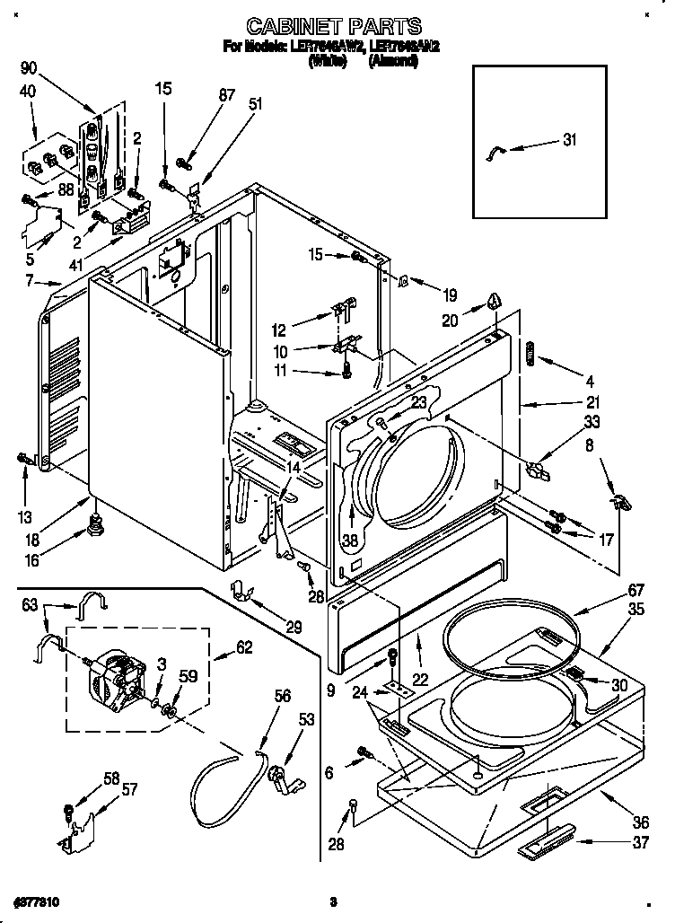 Whirlpool LER7646AW2 cabinet diagram