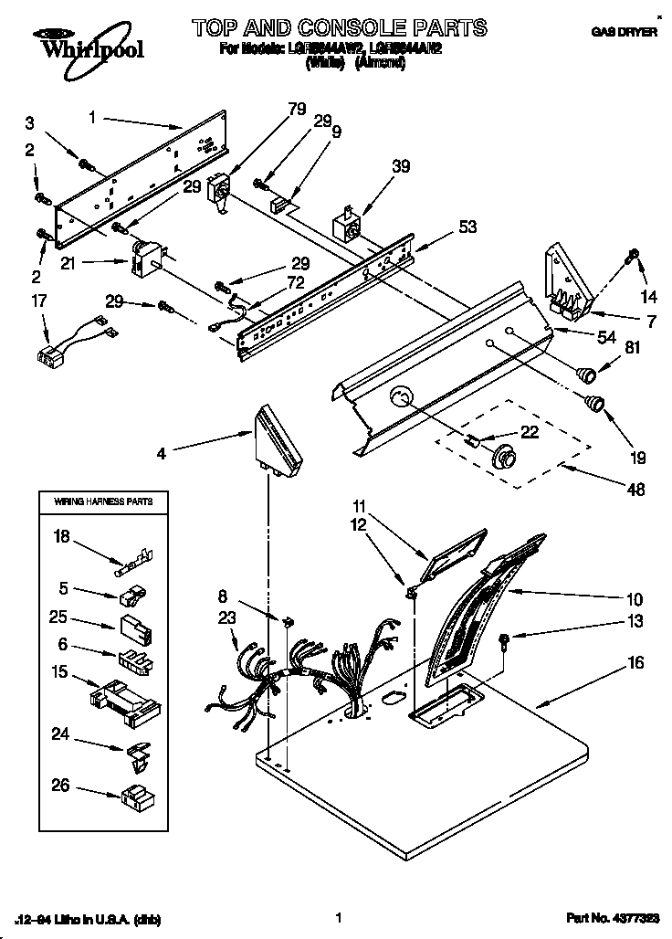 Whirlpool LGR5644AW2 top and console diagram