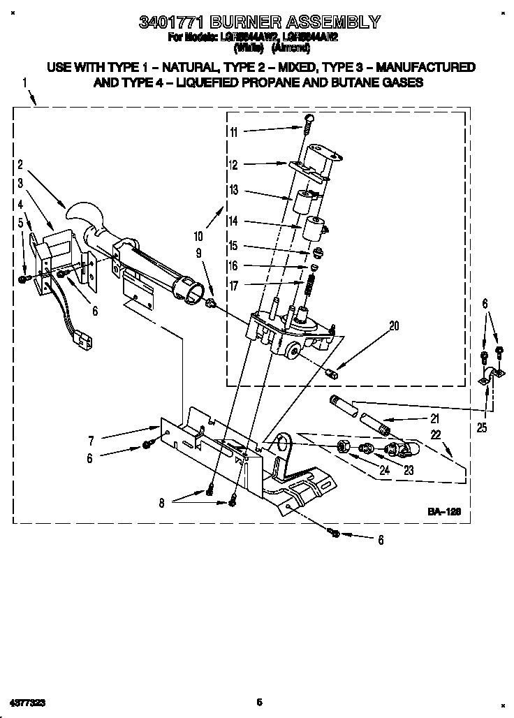 Whirlpool LGR5644AW2 3401771 burner assembly diagram