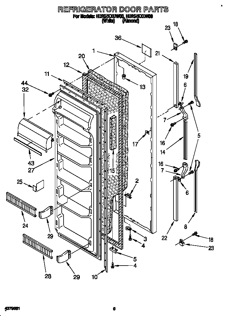 Whirlpool ED20ZKXDW00 refrigerator door diagram