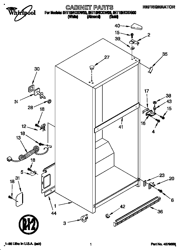 Whirlpool 8ET18NKXDG00 cabinet diagram
