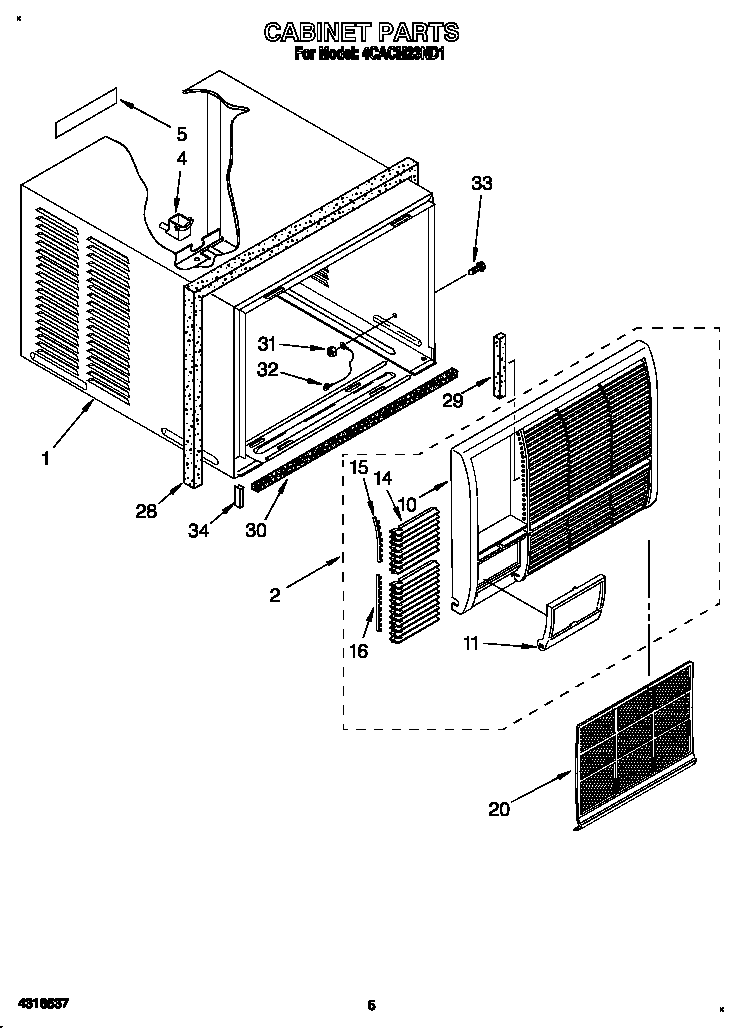Whirlpool 4CACM23ND1 cabinet diagram