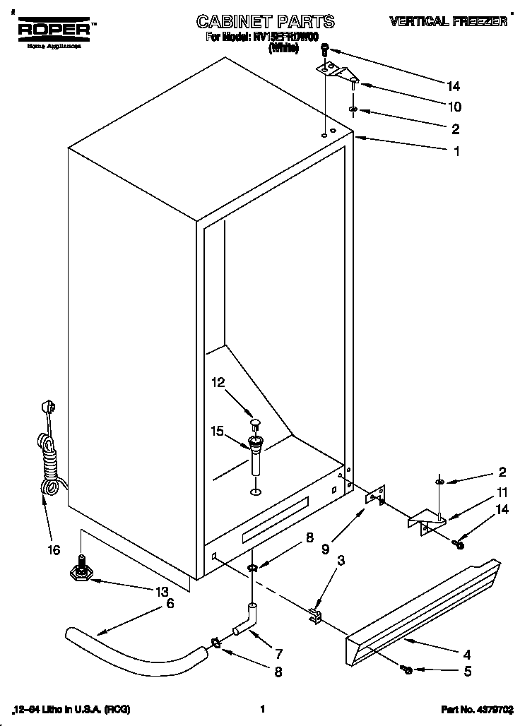 Roper RV15EFRDW00 cabinet diagram