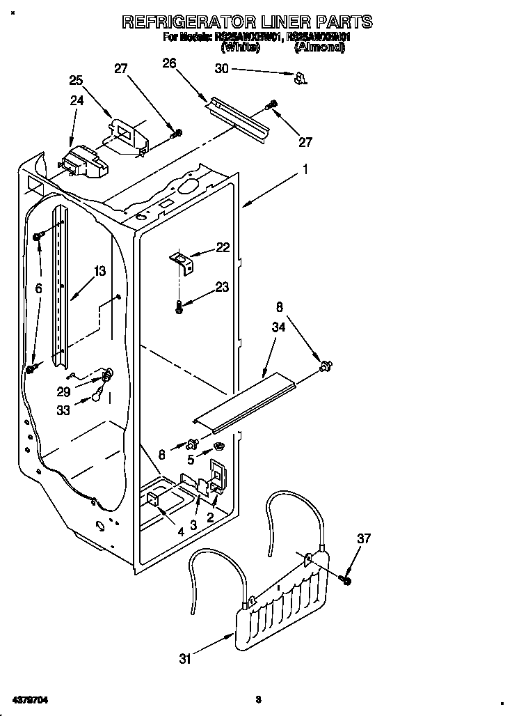 Roper RS25AWXBW01 refrigerator liner diagram