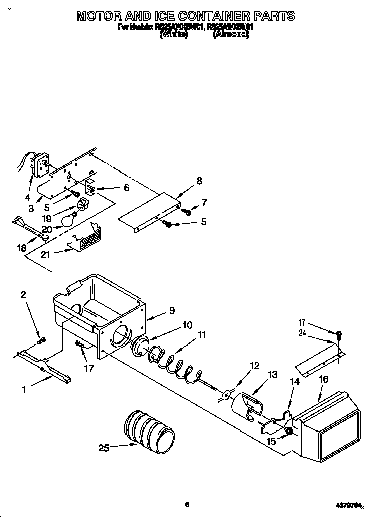 Roper RS25AWXBW01 motor and ice container diagram