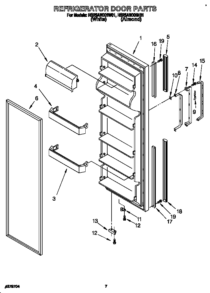 Roper RS25AWXBW01 refrigerator door diagram