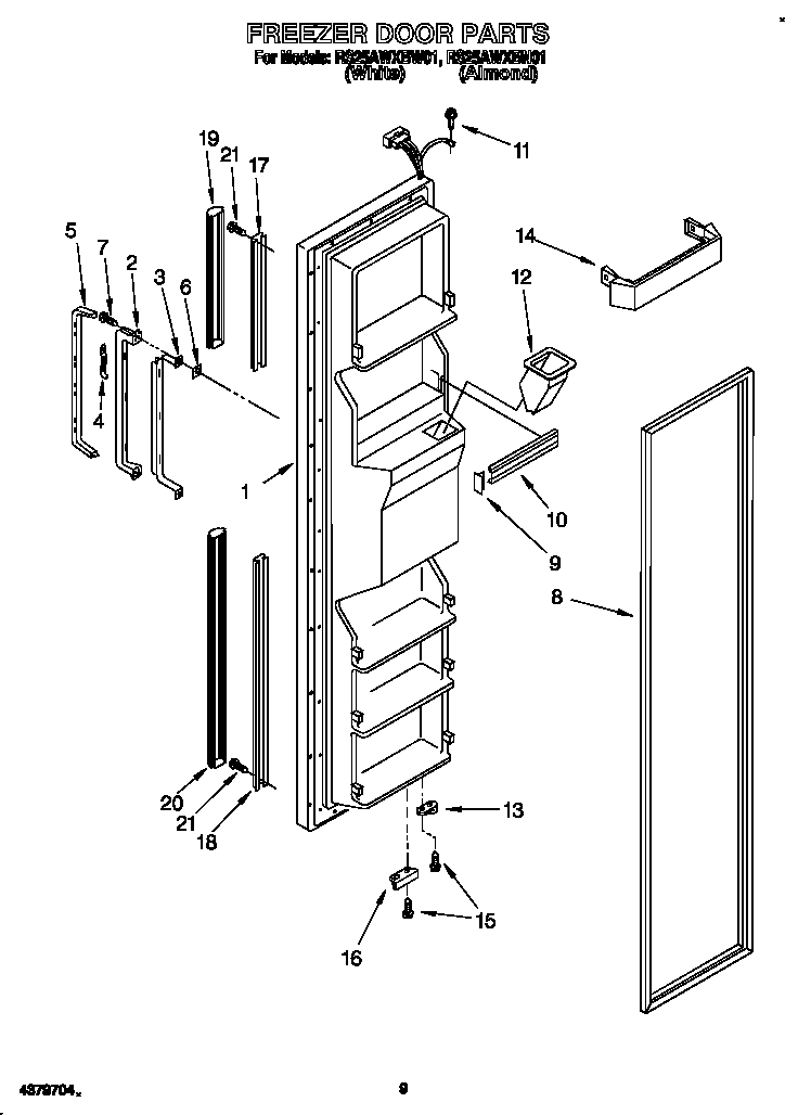 Roper RS25AWXBW01 freezer door diagram