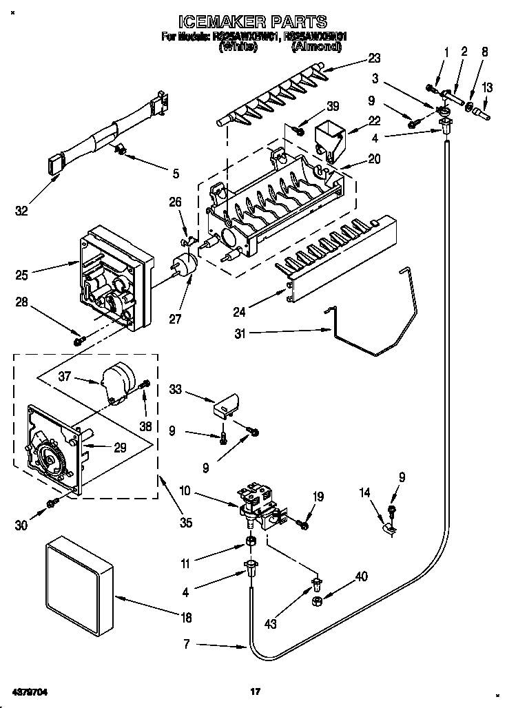 Roper RS25AWXBW01 icemaker diagram