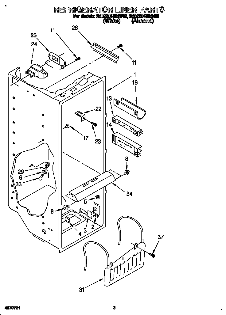Whirlpool 3ED22DQXBN02 refrigerator liner diagram